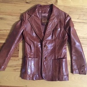 VTG Leather Riding Jacket Blazer Saddle Brown S/M